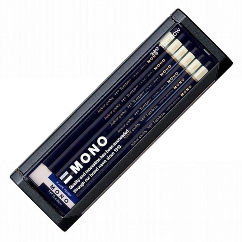 Tombow Premium Pencil, HB MONO (High Standard Pencil with Ultra Fine Particles) with MONO Eraser, Drafting and Drawing, 1 Dozen